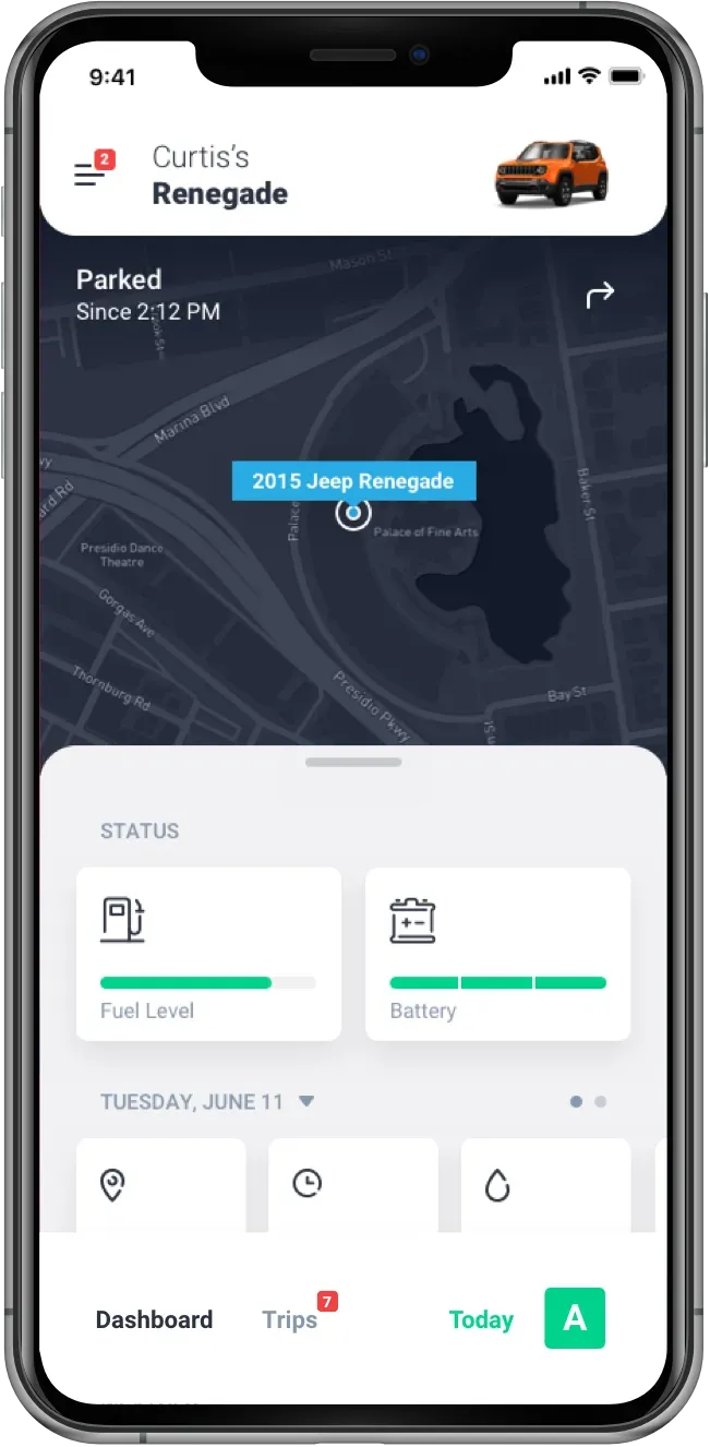 driver mobile application screenshot with vehicle location on map