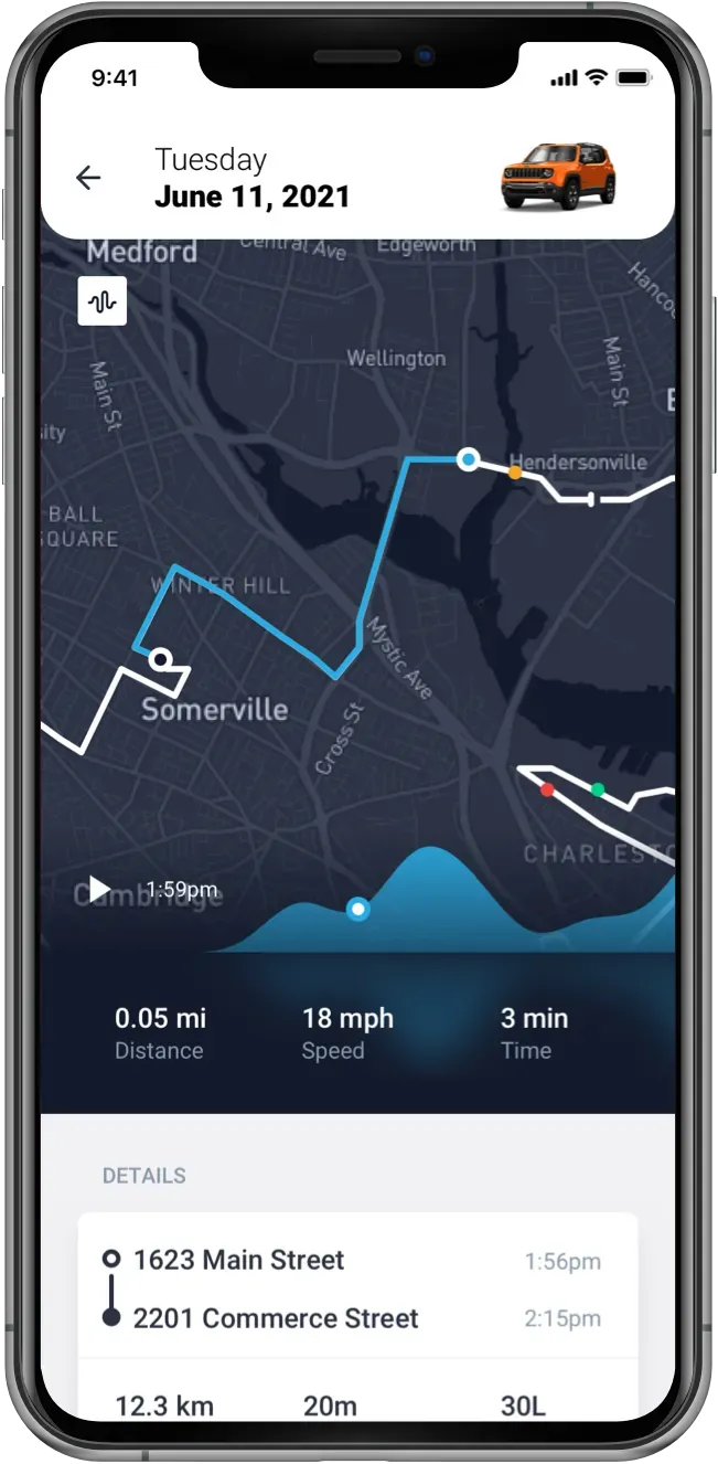 driver movile application screenshot with latest trip route on a map